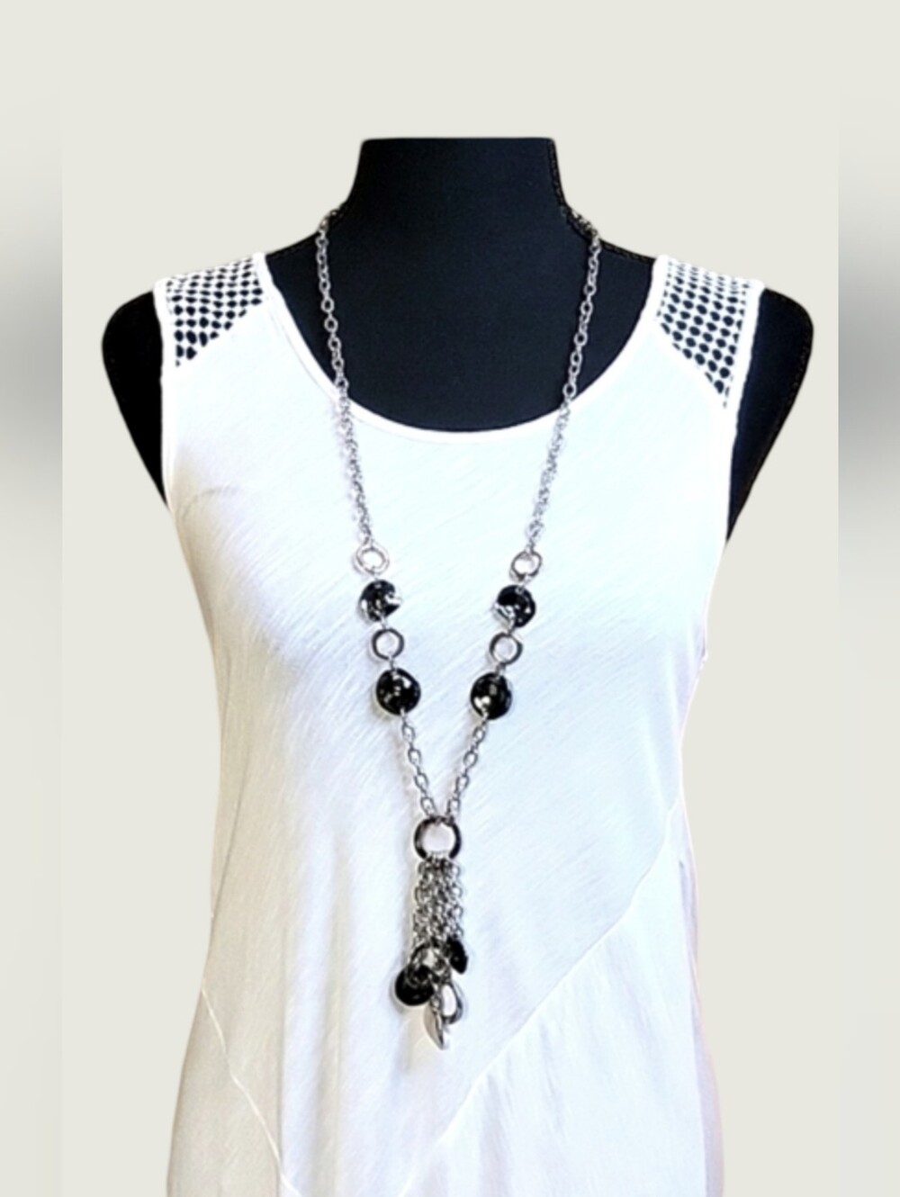 Stein Mart Long Silver Plated Rope Black Metal Y Tassel Necklace 40.5"